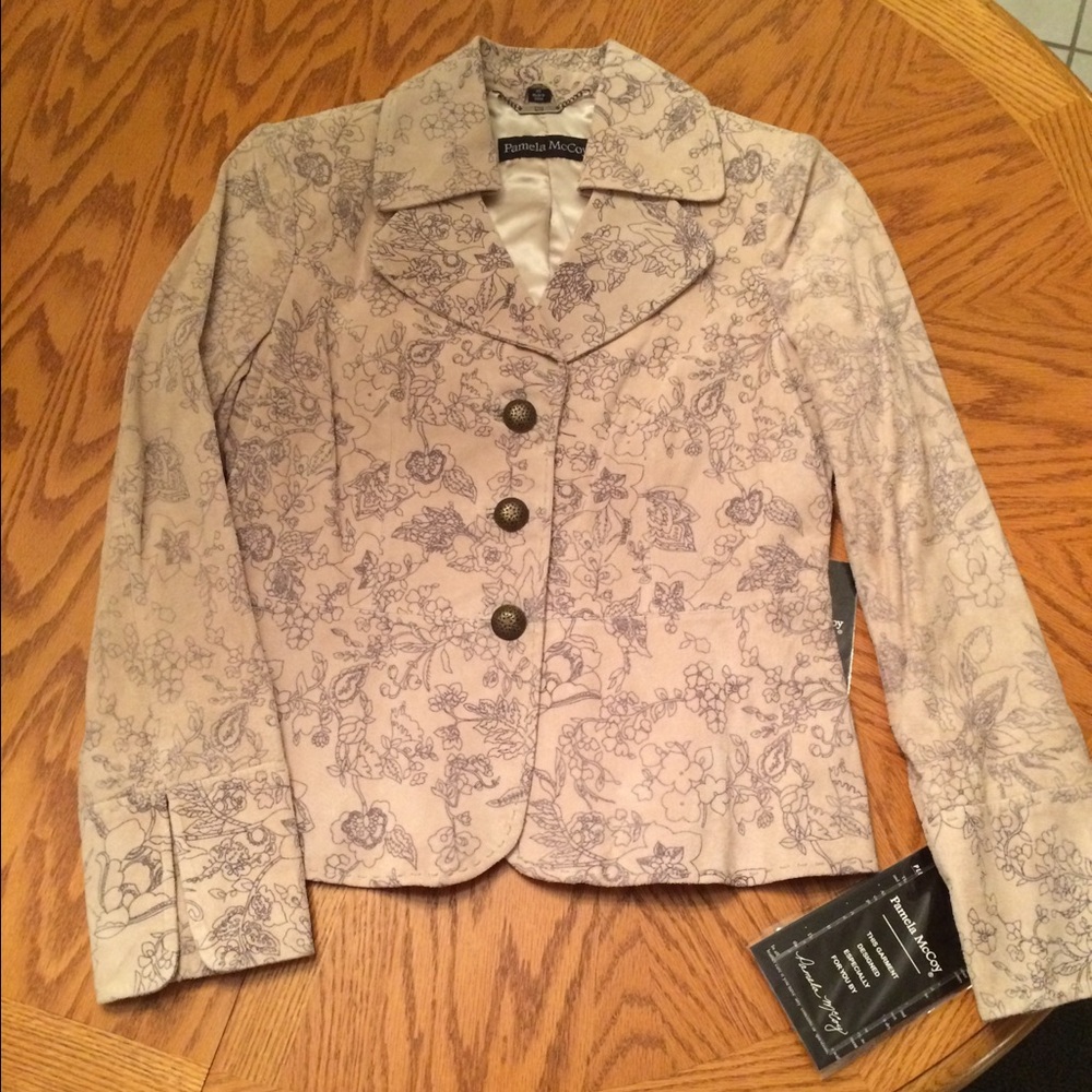 COPY - Pamela McCoy Genuine Suede Buff Navy Floral Jacket